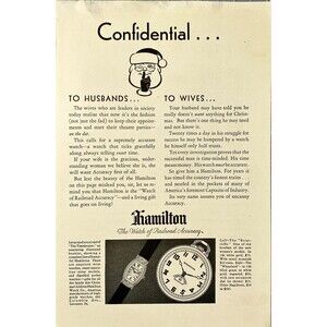 Hamilton "The Watch of Railroad Accuracy a living gift" Vintage Print Ad 1929